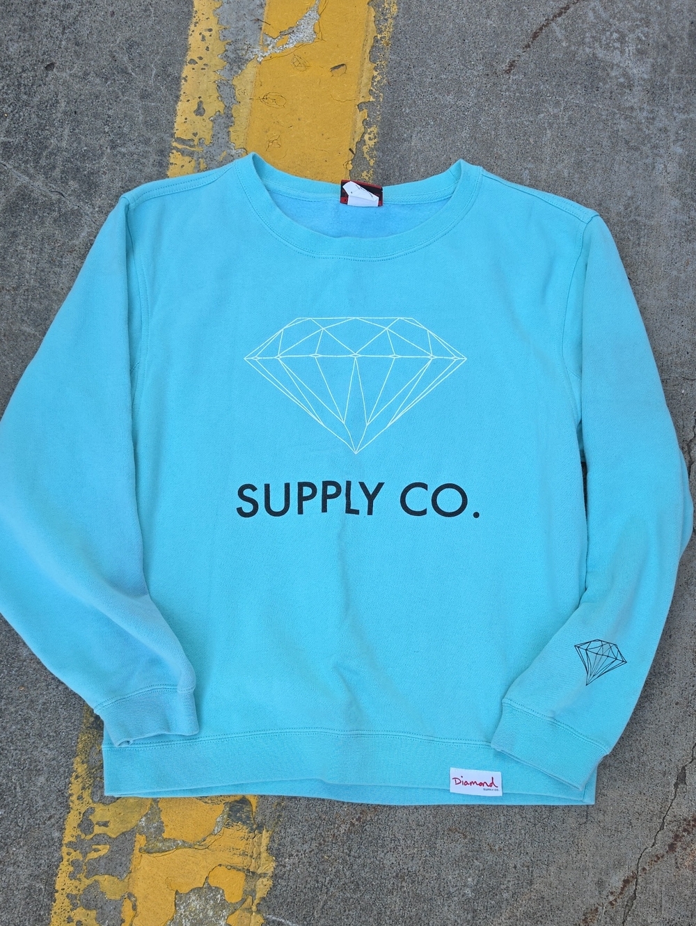 Vtg Diamond Graphic Crewneck Sweater - Tiffiany Blue Xl